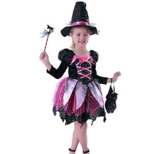 Load image into Gallery viewer, Halloween Girl Witch Costume With LED Glow Light, Hat &amp; Wand (For Kid)-Kid Costume-Animee Cosplay